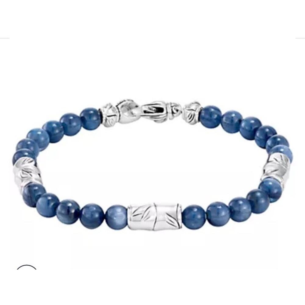 JAI John Hardy Sterling Silver Bamboo Station & Kyanite Blue Bead Bracelet 8"